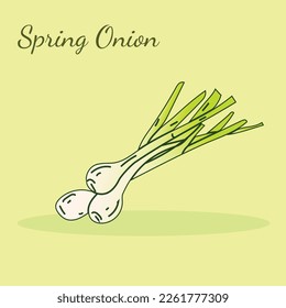 Icono vector de la cebolla de primavera. El producto es una cebolla de primavera vegetal. Ilustración de la comida Primavera de la cebolla estilo minimalismo plano