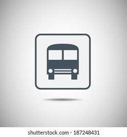 Vector icon square button Bus icon, vector illustration. Flat design style 