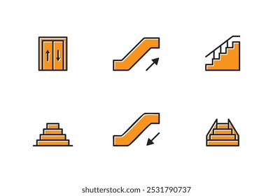 vector icon of stairs, escalator, elevator outline filled style