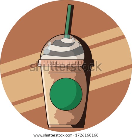 Vector icon for Starbucks Milkshake Cup. Cartoon style and have a retro style for shadow.