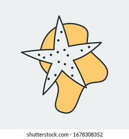 Vector icon of a starfish in the sand. It represents a concept of sea world, sea, beach and animals. Also can be used as a logo