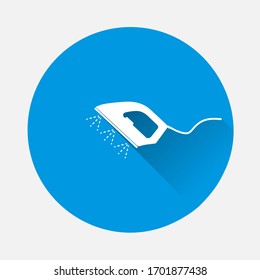 Vector icon steam iron on blue background. Flat image with long shadow.