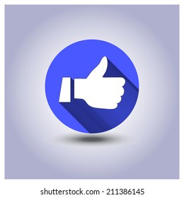 Vector icon sticker hand with long shadow on a light background