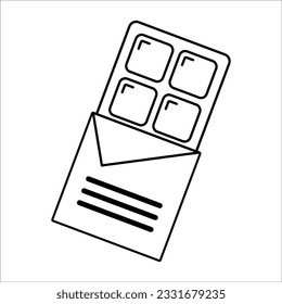 Vector icon, sticker of milk chocolate in an open package for design, printing on clothes, packaging