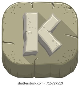 Vector icon with a stone letter K with cracks