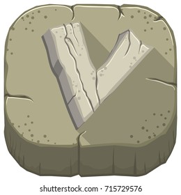 Vector icon with a stone letter V with cracks