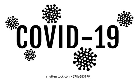 Vector icon of stop coronavirus. Vector poster of text COVID-19 with viruses. Stop coronavirus.