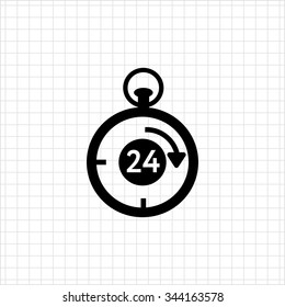 Vector icon of stopwatch with number twenty-four and arrow inside