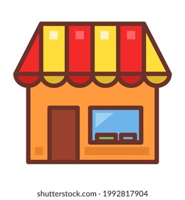 vector icon of store. market. grocery, building and architecture in filled outline style. vector icon for graphic, mobile design and etc.