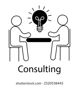 Ícone de vetor para consultoria estratégica com a placa de apresentação e o grupo. Ilustra aconselhamento especializado e consultoria profissional.