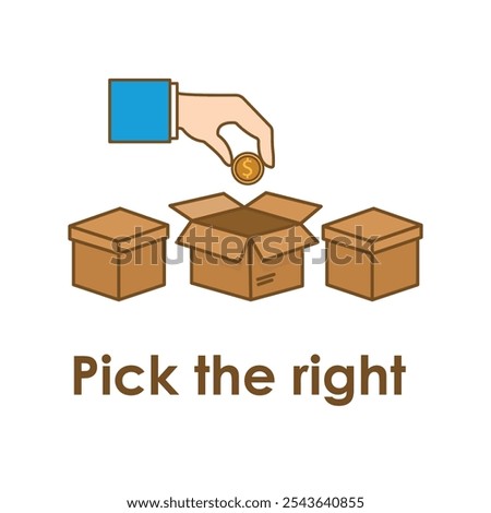 Vector icon for Strategic Money Allocation. Shows a hand putting a coin into an open box among three choices, symbolizing prioritizing investment options. Financial decision-making concept.