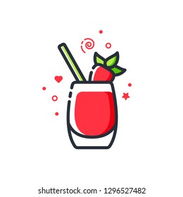 Vector icon of strawberry cocktail. Suitable for advertising, bar menu decor, application design