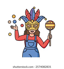 Vector icon Street performer with a carnival mask on a white background