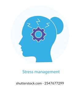 Vector icon for Stress Management – Head with Gear Symbolizing Problem-Solving and Mental Balance.