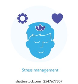 Vector icon for Stress Management – Head with Gear Symbolizing Problem-Solving and Mental Balance.