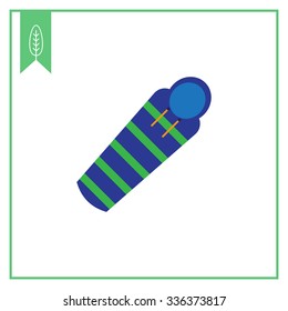 Vector icon of striped green and blue sleeping bag