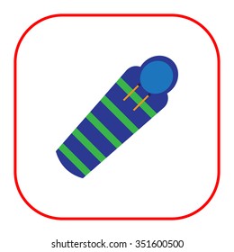 Vector icon of striped green and blue sleeping bag