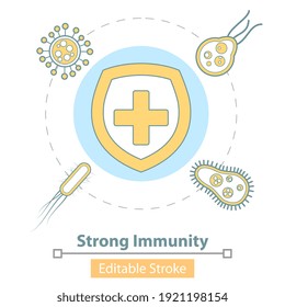 Icono vectorial del Sistema Inmune Fuerte, Protección contra Gérmenes Virus y Bacterias.