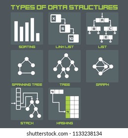 Vector icon structure of data. Illustration of algorithms for types of information classification and data structure.