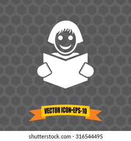 Vector Icon of Student on Dark Gray Background. Eps.10.