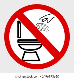 Vector, Icon Stye Prohibition Sign in toilet, do not Litter your sanitary napkin and other trash into closet, public restroom, at gray background
