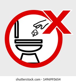 Vector, Icon Stye Prohibition Sign in toilet, do not Litter at closet, public restroom, at gray background
