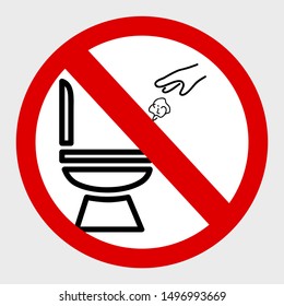 Vector, Icon Stye Prohibition Sign in toilet, do not Litter at closet, public restroom, at gray background
