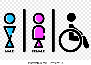 Vector, Icon Style, Blue and Pink Toilet Sign for Male, Female, handicap and baby at transparent effect background
