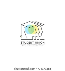 Vector Icon Style Concept Logo for Student Organization, School Union, College Group, Graduation, Isolated Minimalistic Illustration