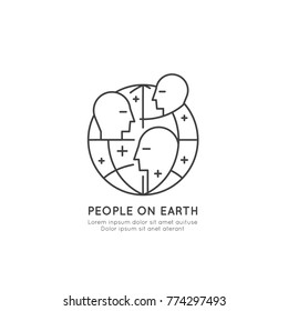 Vector Icon Style Concept Logo for Student Organization, School Union, People Around Earth, Global Benefit for Citizens, Isolated Minimalistic Illustration