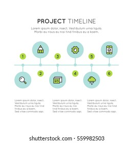 Vector Icon Style Flat Timeline Infographic Elements Template for Workflow Business Process Presentation, Development Concept, Project Running