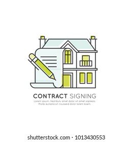 Vector Icon Style Illuetration Icon of Contract Sogning and Buying a  Property, Real Estate, Hotel, Accommodation. Booking a Flat, House, finding Flatmates and Roommates or Agent