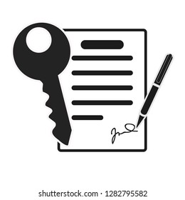 Vector Icon Style Illuetration Icon of Contract Sogning and Buying a Property, Real Estate, Hotel, Accommodation. Booking a Flat, House, Getting Keys eps10