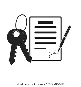 Vector Icon Style Illuetration Icon of Contract Sogning and Buying a Property, Real Estate, Hotel, Accommodation. Booking a Flat, House, Getting Keys eps10