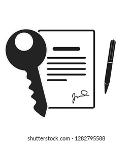 Vector Icon Style Illuetration Icon of Contract Sogning and Buying a Property, Real Estate, Hotel, Accommodation. Booking a Flat, House, Getting Keys eps10