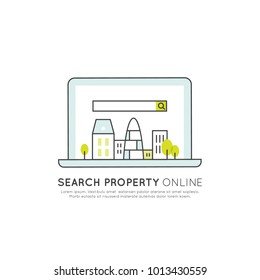 Vector Icon Style Illuetration Icon of Online Search Property, Real Estate, Hotel, Accommodation or Booking a Flat, House, finding Flatmates and Roommates or Agent