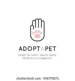 Vector Icon Style Illustration Of Adopt A Pet Banner, New Owner, Domestic Animal Farm, Hotel, Isolated Minimalistic Object