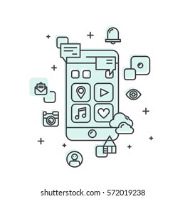 Vector Icon Style Illustration of Application Development Process. Interface, layout and performance optimization progress