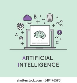 Vector Icon Style Illustration of Artificial Intelligence and Machine Learning Concept