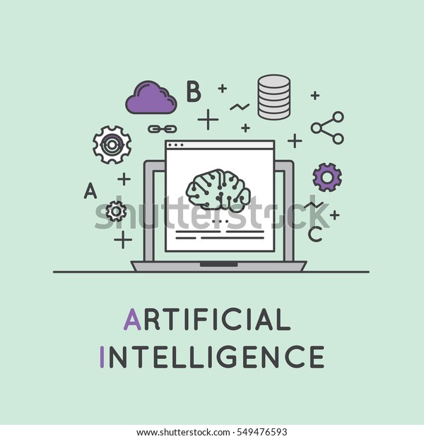 人工知能と機械学習のコンセプトを示すベクター画像アイコンスタイルのイラスト のベクター画像素材 ロイヤリティフリー