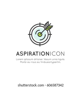 Vector Icon Style Illustration of Aspiration, Target, Business and Self Development Goal, Aim and Achievement, Isolated Minimalistic Object