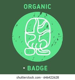 Vector Icon Style Illustration badge for Organic Vegan Healthy Shop or Store. Green Natural Vegetable and Wood Symbols, Farmer Market Countryside with natural Green texture.