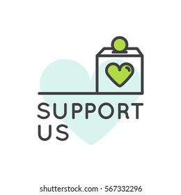 Vector Icon Style Illustration Banner Template for Web Site with Donation Button and Support Slogan, Donate for Project and Developers, Send Money to Help