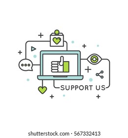 Vector Icon Style Illustration Banner Template for Web Site with Donation Button and Support Slogan, Donate for Project and Developers, Send Money to Help