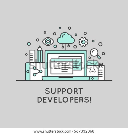 Vector Icon Style Illustration Banner Template for Web Site with Donation Button and Support Slogan, Donate for Project and Developers, Send Money to Help