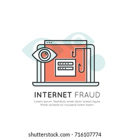 Vector Icon Style Illustration of Blackmail, Internet Fraud and Hacking, Spam Email, Isolated Web Design Element