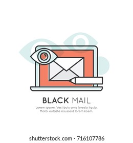 Vector Icon Style Illustration of Blackmail, Internet Fraud and Hacking, Spam Email, Isolated Web Design Element