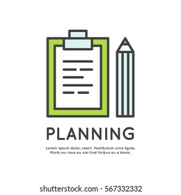 Vector Icon Style Illustration of Business Planning and Scheduling, Management, Statistics and Making Timetable. Simple Isolated Image