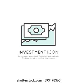 Vector Icon Style Illustration of Business Vision, Investment, Management Process, Finance Job, Income, Revenue Source, Marketing Skill, Isolated Minimalistic Object