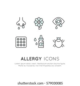 Vector Icon Style Illustration Card Logo Set Allergens, Season Or Spring Illness, Unwell, Allergy And Intolerance, Simple Isolated Symbols For Web And Mobile App